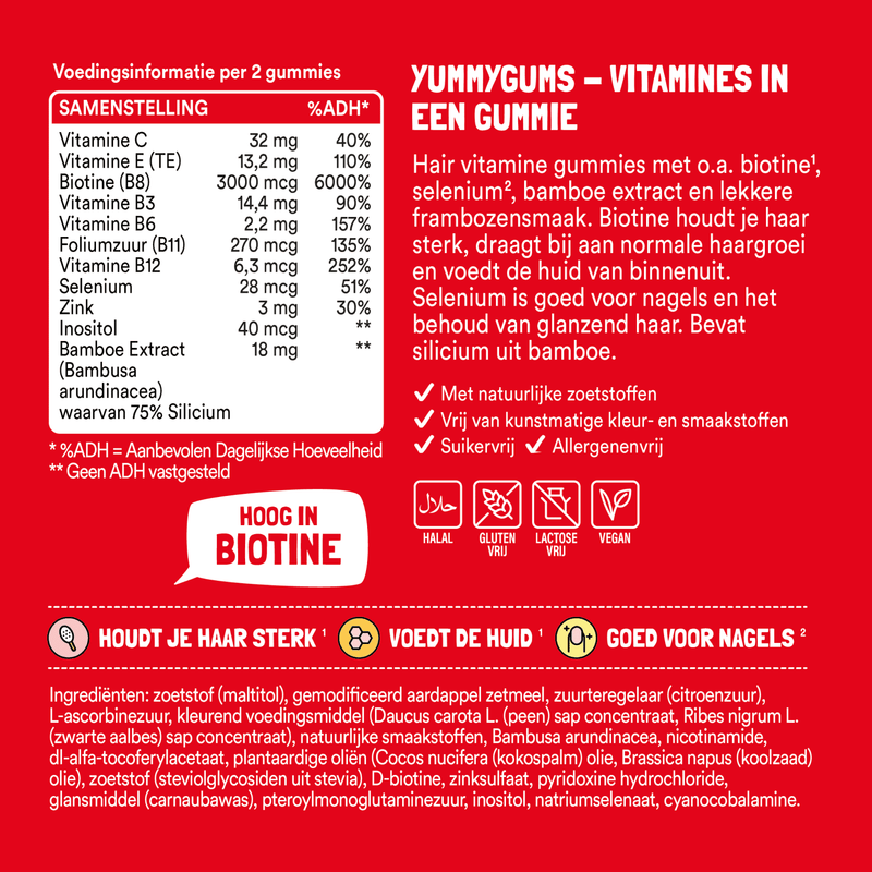 De ingredienten en samenstelling van onze haar vitamine gummie - Yummygums