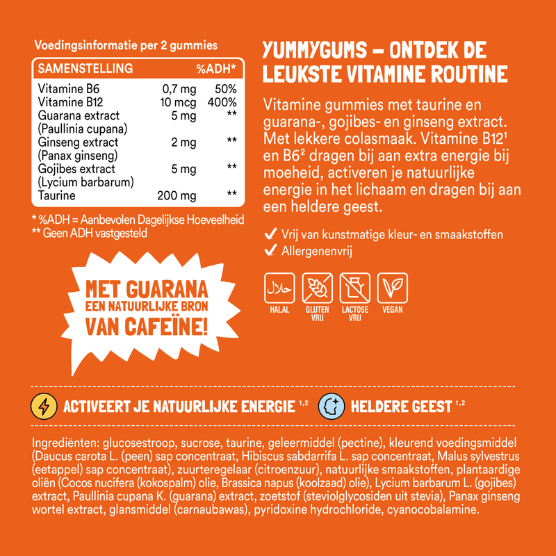 De ingredienten en samenstelling van onze energie vitamine gummie - Yummygums