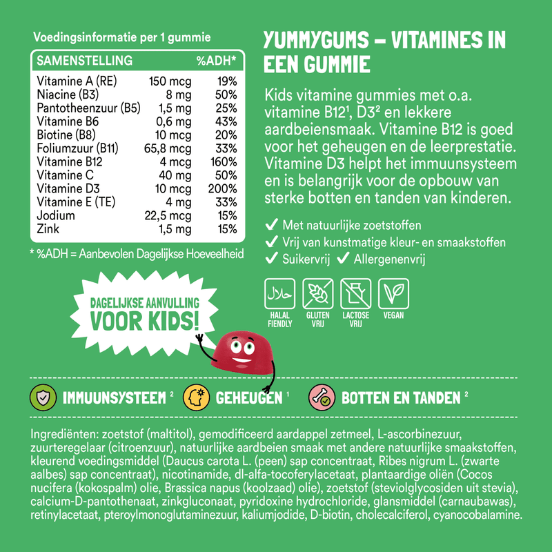 De ingredienten en samenstelling van onze kinder vitamine gummie - Yummygums