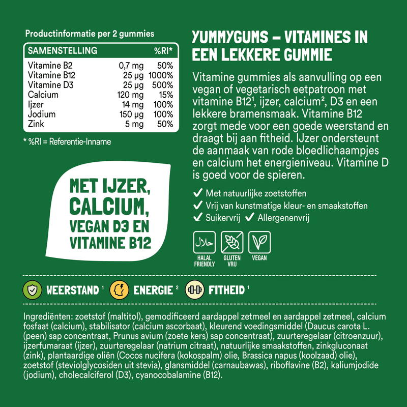 De ingredienten en samenstelling van onze vegan vitamine gummie - Yummygums